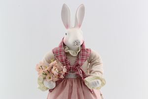 Figurine de lapin de Pâques miniature rose à carreaux de 45 cm, tête de fille, décoration de table, figurine de lapin mâle, décoration de fête - Product Image 3