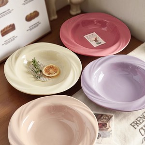 Assiettes en céramique à bord ondulé couleur pastel, bols profonds pour soupes et pâtes, pour la maison, la restauration, le brunch, les desserts et les services quotidiens - Product Image 1