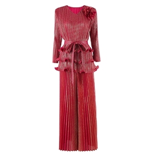 Ensemble 2 pièces plissé bronzant pour femme : Haut pull ajusté et pantalon taille haute à jambes larges – Nouvelle collection tendance - Product Image 6