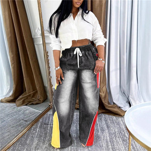 <strong>Women</strong> Straight Drawstring Waist Pants Jeans 2025 <strong>Denim</strong> Patchwork Sporty <strong>Jogger</strong> Sweatpants Trousers - Product Image 2