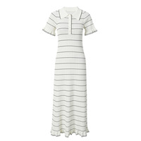 Nouvelle Robe Femme Été 2026, Rayures Color Block Noir & Blanc, Col Polo Manches Courtes, Robe Longue Tricotée Coupe Ajustée