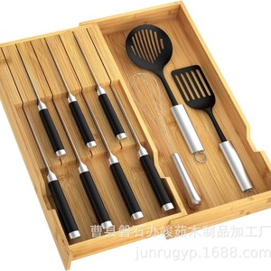 Wooden Cutlery <b>Storage</b> <b>Box</b> Expandable <b>Kitchen</b> Drawer Organizer Bamboo Knife Holder Rectangular Standing Type - Product Image 4