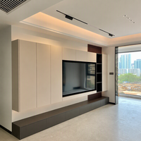 Meuble TV mural intégré moderne, armoire de salon sur mesure, système de rangement de qualité ENF, console multimédia du sol au plafond