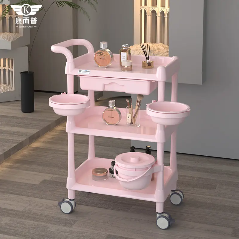High Quality Beauty Equipment Professional Multifunction Widen And thicken Plastic Beauty Trolley With Rotating Washbowl