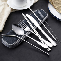 Ensemble de couverts portables en acier inoxydable, finition miroir, lavable au lave-vaisselle, réutilisable, pour voyage, camping, retour à l'école, comprend cuillère, fourchette, couteau
