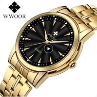 Jam Tangan Pria Wwoor Model 8028 Quartz Jam Tangan Relojes Reloj Hombre Mewah Fashion Kasual Bisnis Emas Perak Jam Tangan Pria