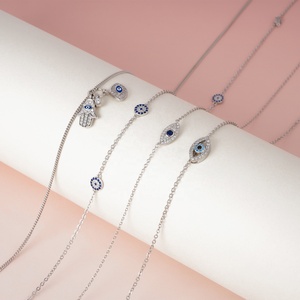 Tendencia 925 Plata mal de ojo colgante collar pavo esmalte azul diamante Hamsa mano collar conjunto para mujer - Product Image 1