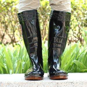 Botas de Lluvia para Hombre, Color Negro Sólido, PVC Impermeable, Resistentes al Desgaste, Zapatos de Trabajo con Tacón Bajo para Adultos - Product Image 2