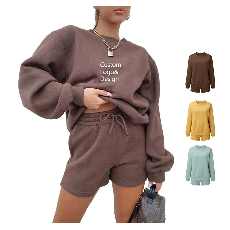 Best Selling Ladies Clothes Solid Color Long Sleeve Crop Top Custom Embroidered Cropped Hoodie Crew Neck Sweatshirts Women