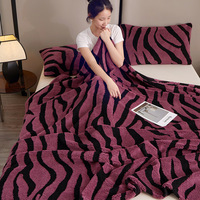 Couverture en flanelle à imprimé zèbre, couche simple, douce et chaude, pour canapé, lit ou sieste