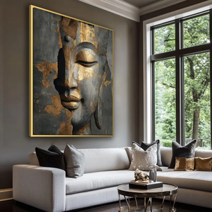 تمثال تمثال لبودا على الطراز الواقعي لوحة زيتية للبوذي الروحاني ديكور جداري لغرفة المعيشة أو المكتب - Product Image 4