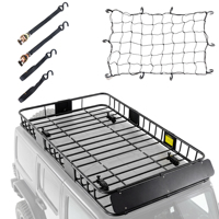 Panier de toit robuste 64x39x6 pouces 250 LB avec filet de chargement universel, sangles à cliquet et structure en acier pour SUV, camion, camping-car et camping