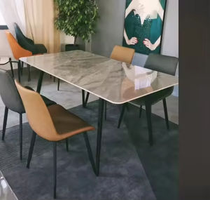 Nuevo Diseño de Lujo, Juego de Mesa de Comedor Rectangular Moderno y Personalizado con 6 Sillas Plegables de Acero al Carbono Dorado y Mármol para Hotel y Cocina - Product Image 6