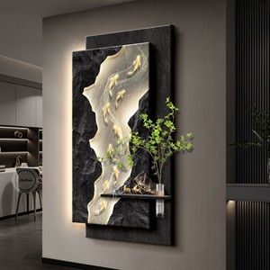 Quadro Decorativo Tridimensionale Senza Cornice in Arenaria con Nove Pesci, Stile Lusso Leggero, per Ingresso, Soggiorno, Corridoio, Porta d'Ingresso - Product Image 3