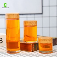 Stoples kaca madu kosong 180ml 360ml 750ml, bentuk bulat mewah HARGA TERBAIK dengan tutup serbuk kayu kustom