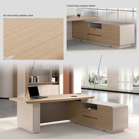 Bureau en mélamine gris écologique avec gestion des câbles, couvercle rabattable, surface stratifiée PVC, table de bureau CEO avec armoire de rangement
