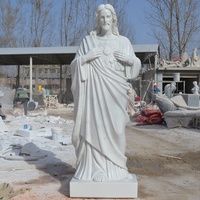 Statue de Jésus-Christ en marbre blanc sculpté, en position de méditation, sculpture religieuse avec Sacré-Cœur pour la décoration de jardin d'église