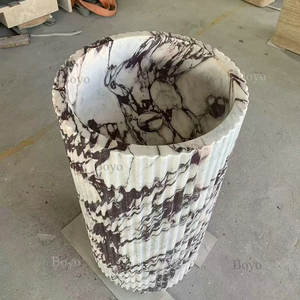 Lavabo de Pedestal Ovalado de Mármol Calacatta Viola, Moderno, Independiente, para Baño de Villa de Lujo Italiana Pura - Product Image 4