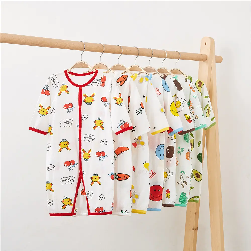 Custom High Quality Long Sleeve With button cotton eyelet fabric Printing blank Baby Boys baby romper