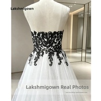 Lakshmigown Gaun Pengantin Hitam Putih Cantik Gaun Pengantin Panjang Tanpa Lengan Sweetheart Applique Renda Foto Asli