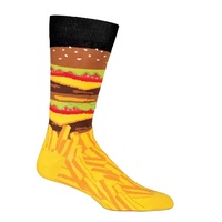 Chaussettes jaunes unisexes en tricot amusantes à l'effigie de chips de pommes de terre et de hamburgers, imprimées en 3D