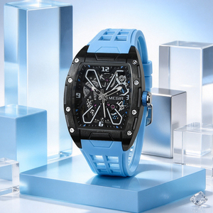 นาฬิกาข้อมือผู้ชาย Tonneau Skeleton Quartz ตัวเรือนโลหะผสมสังกะสี สายซิลิโคนนุ่ม กลไกญี่ปุ่น 2035 แฟชั่นสปอร์ต - Product Image 3