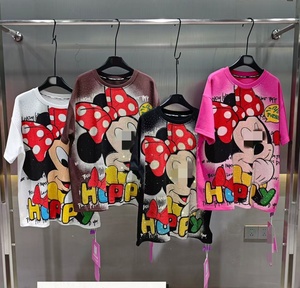 T-shirts pour femmes en coton 100% de haute qualité, surdimensionnés, avec strass, dessin animé, OC994 - Product Image 1