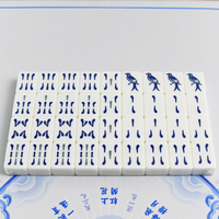 Coffret Cadeau de Luxe Mahjong Singapour 42*30*10mm Mélamine Bleue et Blanche 156 Tuiles Tuiles Animaux Joker Boîte Cadeau d'Entreprise Premium