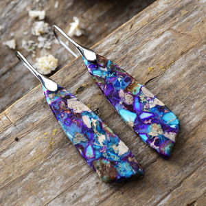 Pendientes colgantes de piedra natural con forma de lágrima, color dorado, morado y azul, joyería de fiesta para mujer, accesorios de moda - Product Image 2