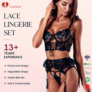 Ensemble de lingerie sexy en dentelle bleue pour <span class=keywords><strong>femme</strong></span>, soutien-gorge, culotte, <span class=keywords><strong>porte</strong></span>-jarretelles, sous-vêtements à lanières, push-up, vêtements intimes - Product Image 1