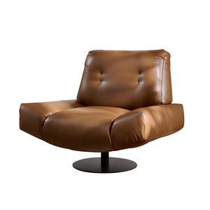 Sillón Individual Retro de Lujo, Diseño Tapizado en Cuero Genuino, para Sala de Estar, Dormitorio, Uso en Hoteles - Product Image 5