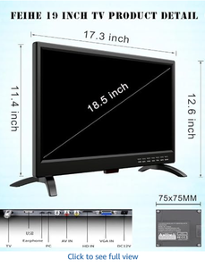 ทีวีจอแบน LED HD ขนาด 19 นิ้ว 1080p จอแสดงผล IPS พร้อมจูนเนอร์ดิจิตอลคู่ ATSC/HDMI/VGA/AV/USB ทีวีสำหรับรถบ้าน ลำโพงคู่ในตัว เหมาะสำหรับ - Product Image 2