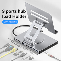 Alüminyum taşınabilir katlanabilir Tablet standı 8 in 1 dock çift USB C Hub i-pad Pro Tablet için yerleştirme istasyonu standı yerleştirme istasyonu