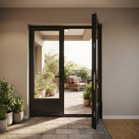 Porte française à double battant en aluminium à rupture de pont thermique, verre trempé, étanche, personnalisée, de luxe contemporain, pour patio de villa