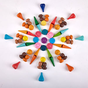 Blocs de construction arc-en-ciel en bois moderne Puzzle Set Cône Goutte d'eau Nid d'abeille Champignon Jigsaw Toy - Product Image 2