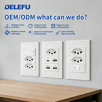 DELEFU - Enchufe de Pared Brasileño Modelo 118, Panel Blanco Ignífugo de PC, Interruptor de Pared Oculto de 20 A con USB+Tipo C