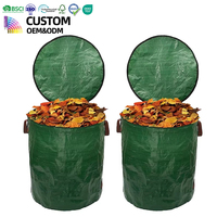 Saco de Lixo para Jardim 272L com Tampa com Zíper, Saco de Coleta de Folhas Reforçado para Limpeza de Quintal Externo