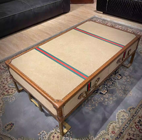 Table basse de salon au design antique du milieu du siècle, entièrement faite à la main en bois et métal, avec rangement, MAIWILL Hotel British Canvas Iron Art
