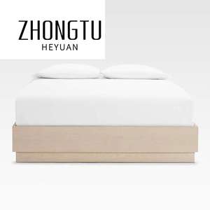 Chambre à coucher au design moderne, appartement, lit double à cadre de couleur noyer, lit king size avec panneau, chêne à lattes, base de socle de reine, lit sans tête - Product Image 4