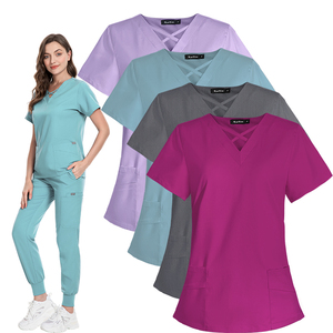 Set di Divise Ospedaliere Sexy e Alla Moda, Top con Scollo Incrociato e Pantaloni Jogger per Dottori e Infermieri, Uniformi Mediche Unisex Elasticizzate e Alla Moda - Product Image 4