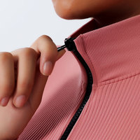 Combinaison de sport rose à fermeture éclair, coupe ajustée, grande taille, pour femmes - Combinaison de yoga, tenue de sport, couche de base
