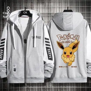 Sweat-shirt à capuche ample imprimé anime Pokémon Eevee, veste d'étudiant pour l'automne, mode printemps, en laine peignée, ODM - Product Image 1