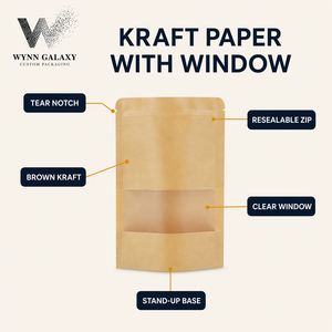 Bolsa de Embalaje de Papel Kraft con Ventana Transparente y Cierre Reutilizable, 18x26+4cm, para Té, Café, Frutos Secos y Alimentos, Personalizable OEM, Stock en EE. UU. - Product Image 3