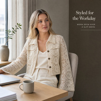 Veste en crochet personnalisée OEM ODM pour femme, cardigan ajouré en maille, vêtement d'extérieur en dentelle ajourée, manches longues boutonnées, usage quotidien