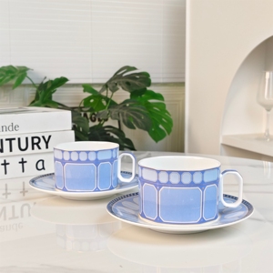 New European Luxury Blue Bone China Eco-Friendly Reusable Coffee <b>Cup</b> Set with Handle for Commercial Gifts - Product Image 3
