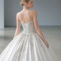 3699 Robe de mariée de luxe style princesse, bustier, entièrement ornée de cristaux et de paillettes, avec appliques en dentelle dorée, en satin ombré, traîne royale, sur mesure
