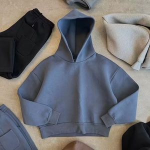 Ensemble de sweat-shirts pour hommes en coton pur épais 300-600 g/m², à capuche, coupe ample, style boxy, avec doublure unie - Product Image 1