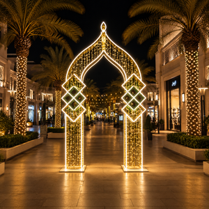 Luz LED de arco de metal con diseño de rombos y guirnalda de luces, motivo de <span class=keywords><strong>palma</strong></span> verde para Ramadán, ideal para decoración exterior de centros comerciales, IP65 CE - Product Image 1
