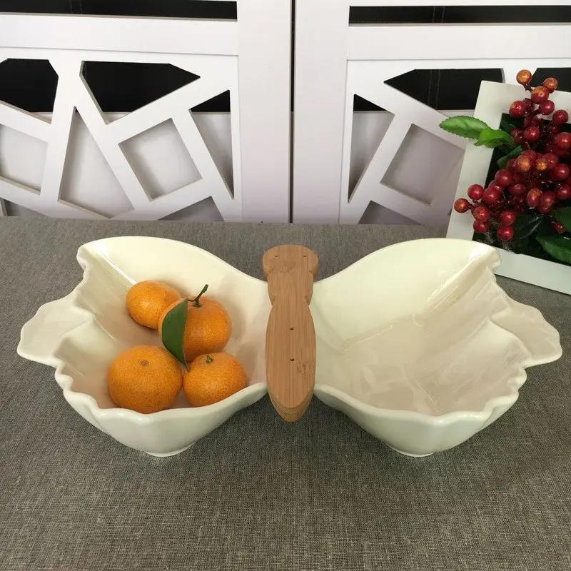 Plato de fruta en forma de mariposa, plato de aperitivo de cerámica con dos piezas de porcelana con diseño de Animal, nuevo diseño