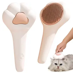 Professional Cute Paw Shape Pet Dog Cleaner Brush Massage 1 Touch De-shedding Hair Removal Steel Lice Cat Comb
